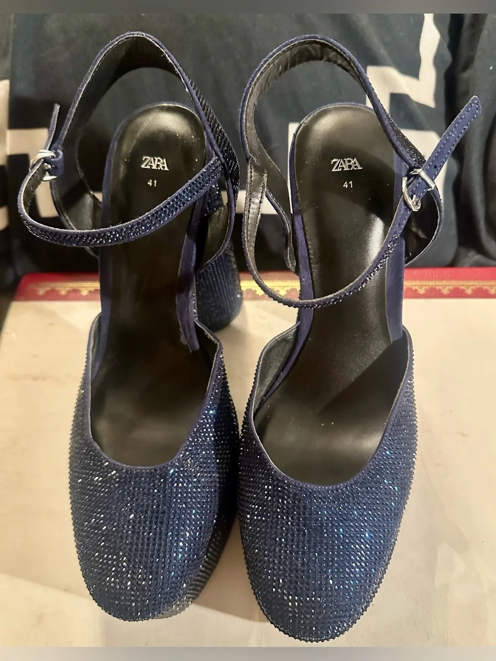 Zara Sparkling Navy Platform Mary Jane Heels
